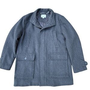 Designer Cole Haan Men's Peacoat Style Wool Blend Gray Lined Warm Coat Size L